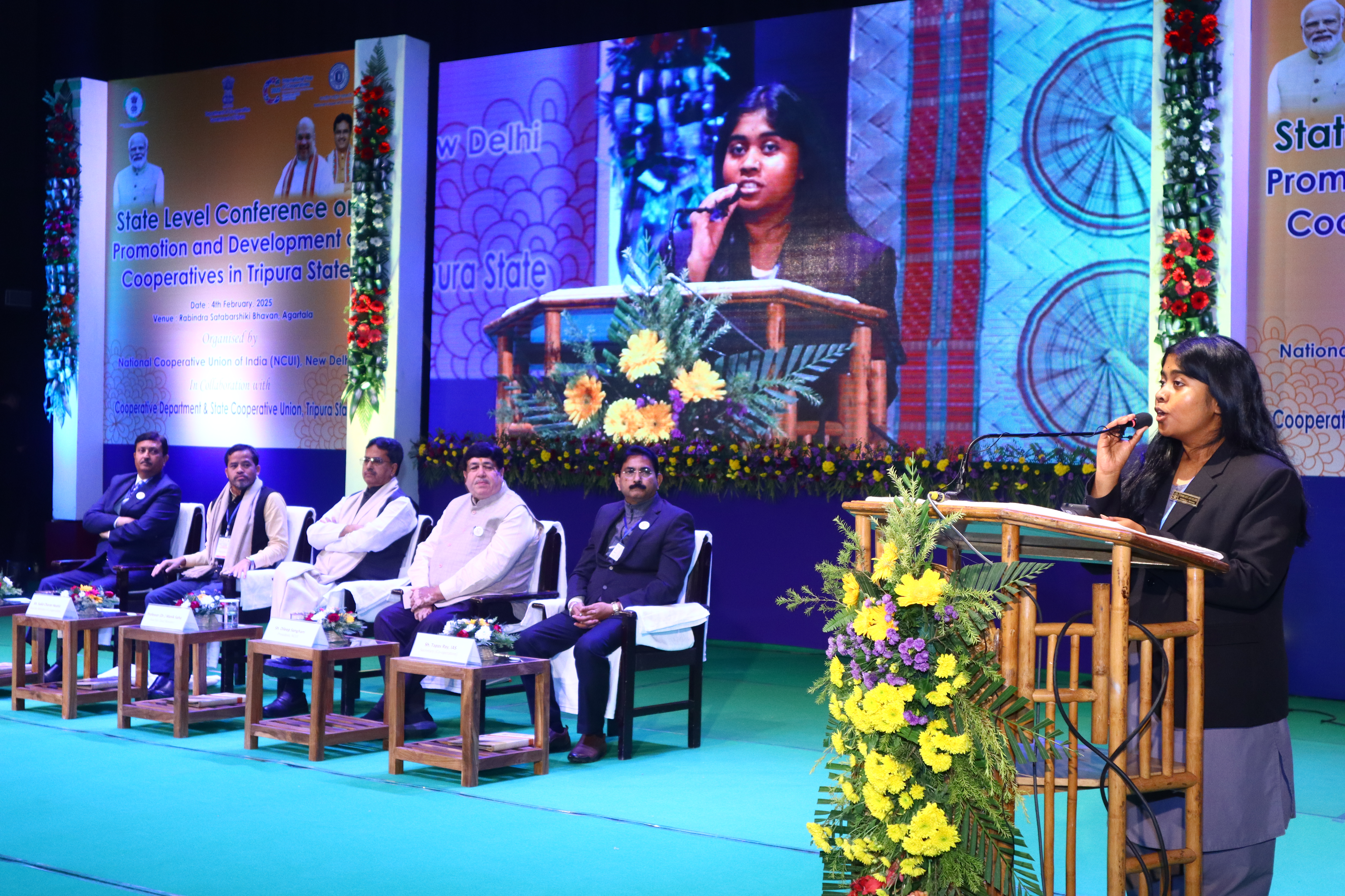 Tripura Conference - The topper of Cooperative Olympiad, Ms. Souravi Sarkar sharing her views during the facilitation ceremony
