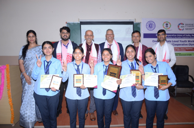 Winners of the Youth Workshop on Cooperation at Maharani Girls College, Jaipur, Rajasthan on 11th March, 2025