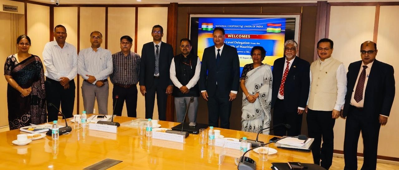 Group photograph of the High-Level Ministerial Delegation from the Republic of Mauritius with the Chief Executive and senior officials of NCUI during the bilateral interaction meeting held at NCUI on 03 August 2026.